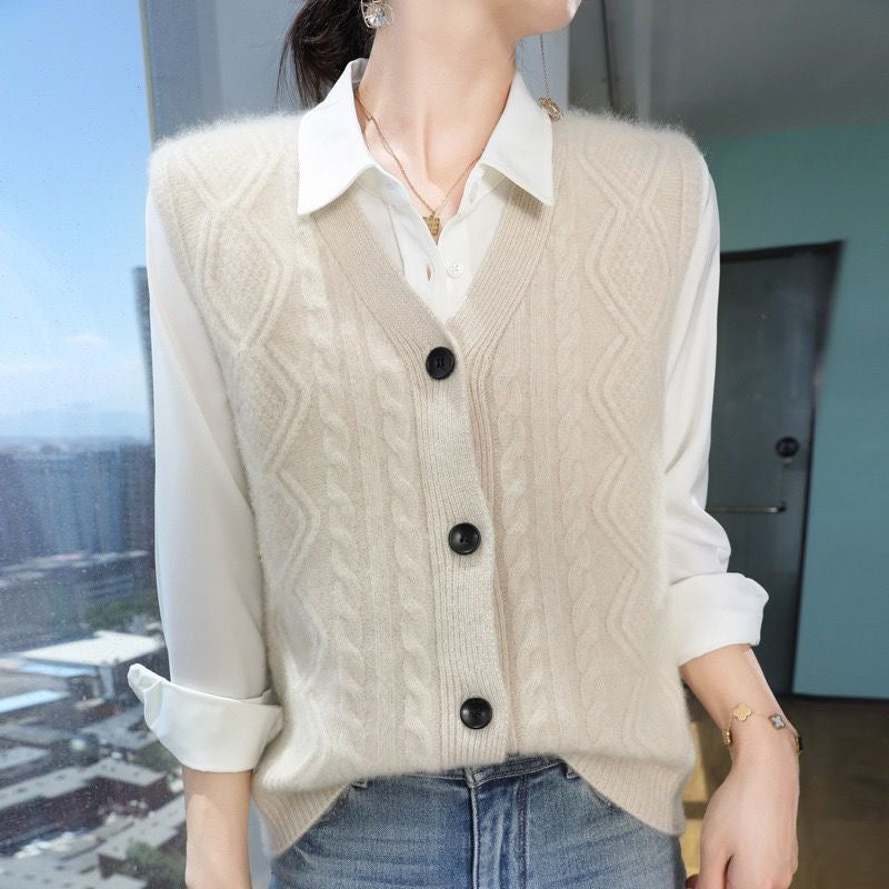 Cardigan, Sleeveless, Buttoned Front, 100% Cashmere